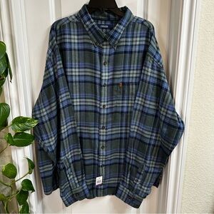 NWT- Men's Izod Plaid Cotton Blend Flannel Shirt in Blue, Green & Red Size 2XL